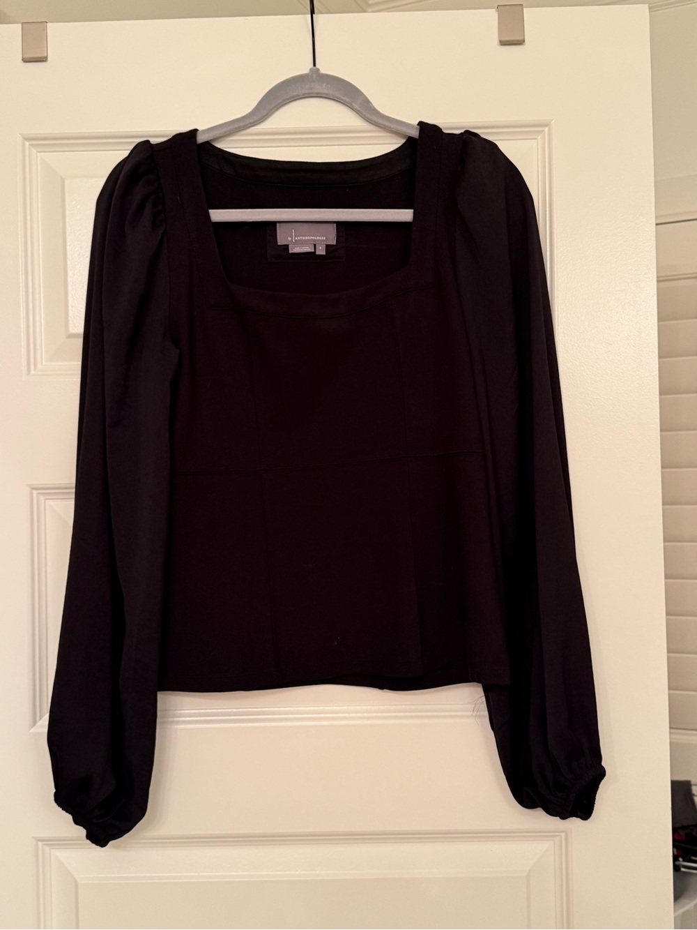 Anthropologie Black Square-Neck Long Sleeve Top